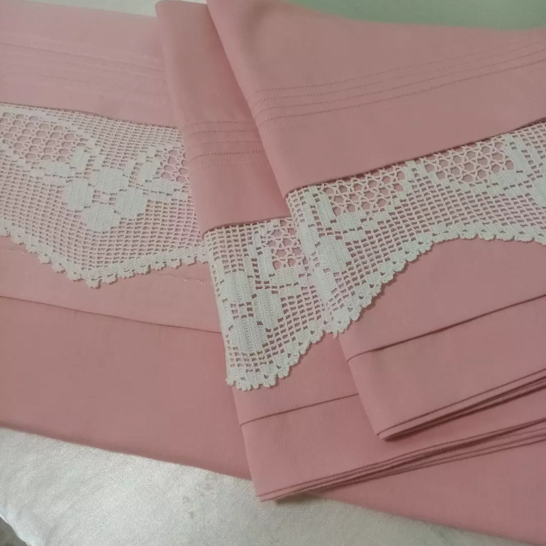 Pembe Dantel Bordürlü Kumaş Seti