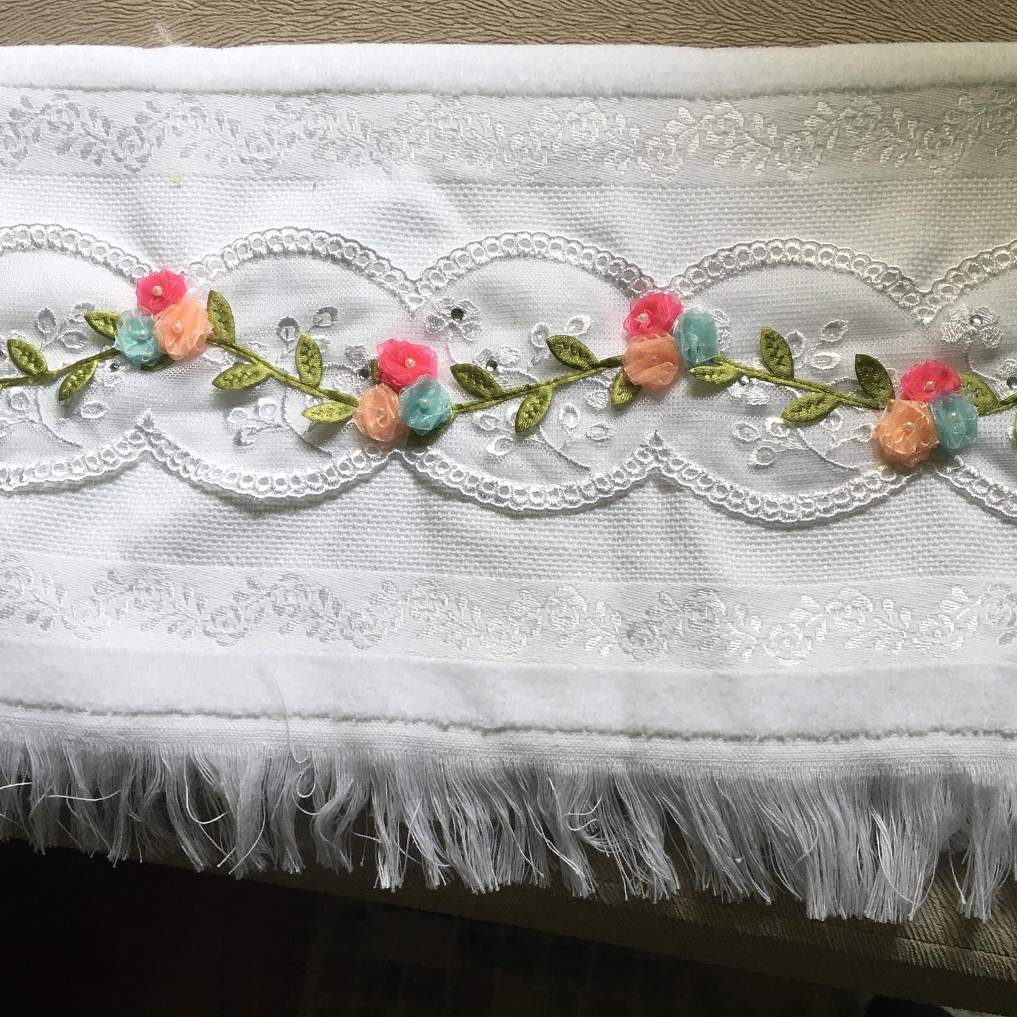 3D Çiçekli Dantel Tül Şerit